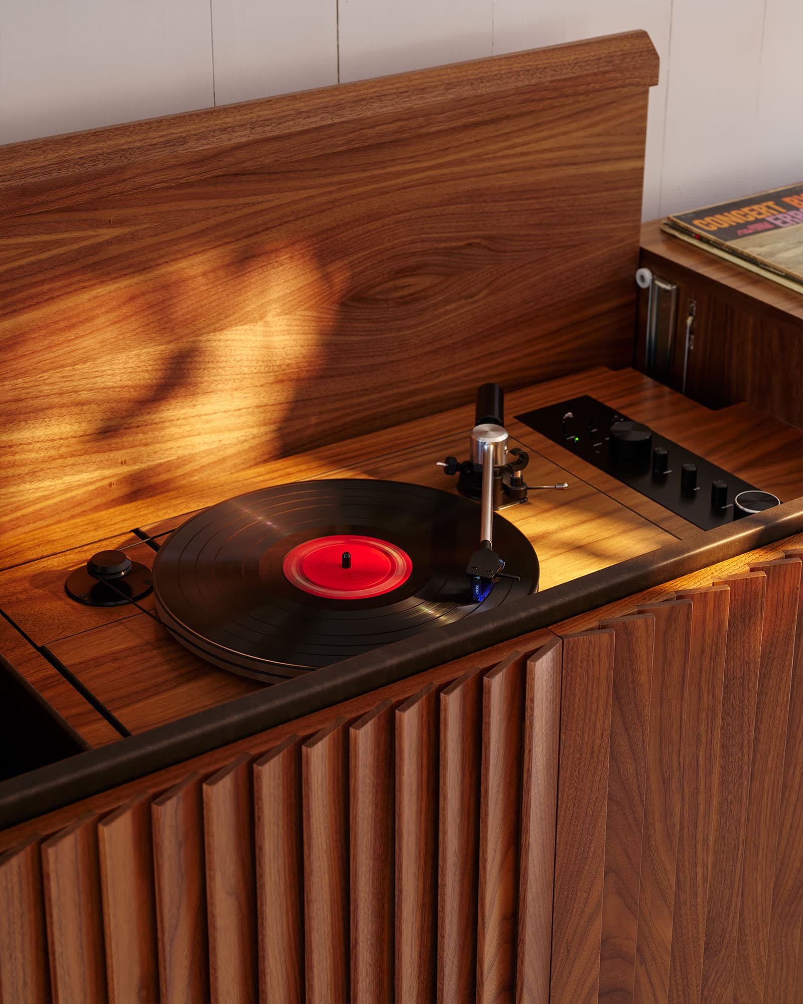 The parlor — Wrensilva console, vintage vinyl.